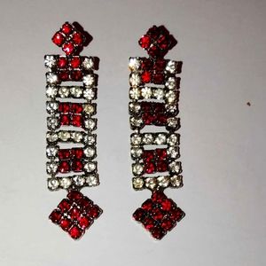 Vintage Statement Red & Clear Rhinestone Sparkling Pierced Earrings